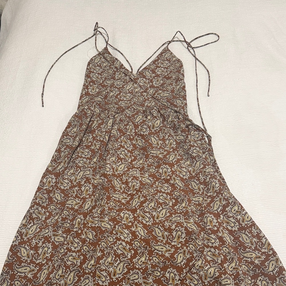 Stitch and Feather Brown Paisley Spaghetti Strap Dress